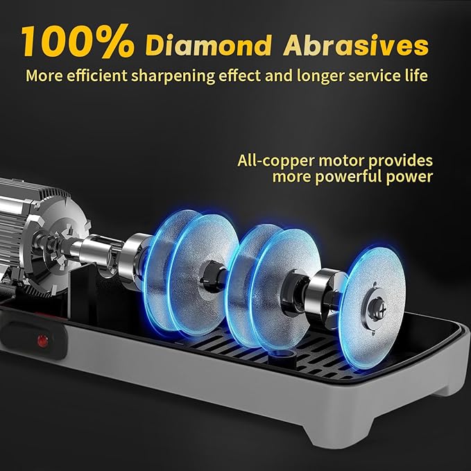 Electric Knife Sharpener for Kitchen – Professional 3-Stage 100% Diamond System with 20° Precision Angle, Fast Sharpening to Restore & Polish Chef Knives(Black)