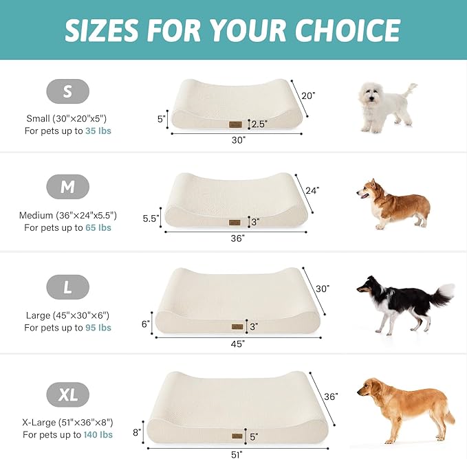 Orthopedic Dog Bed for Large Dogs up to 90 lbs - Removable Washable Cover with Waterproof Lining & Non-Skid Bottom, Cotton-Polyester Blend Boat-Shaped Lounger Mattress, L(45x30x6in), Beige