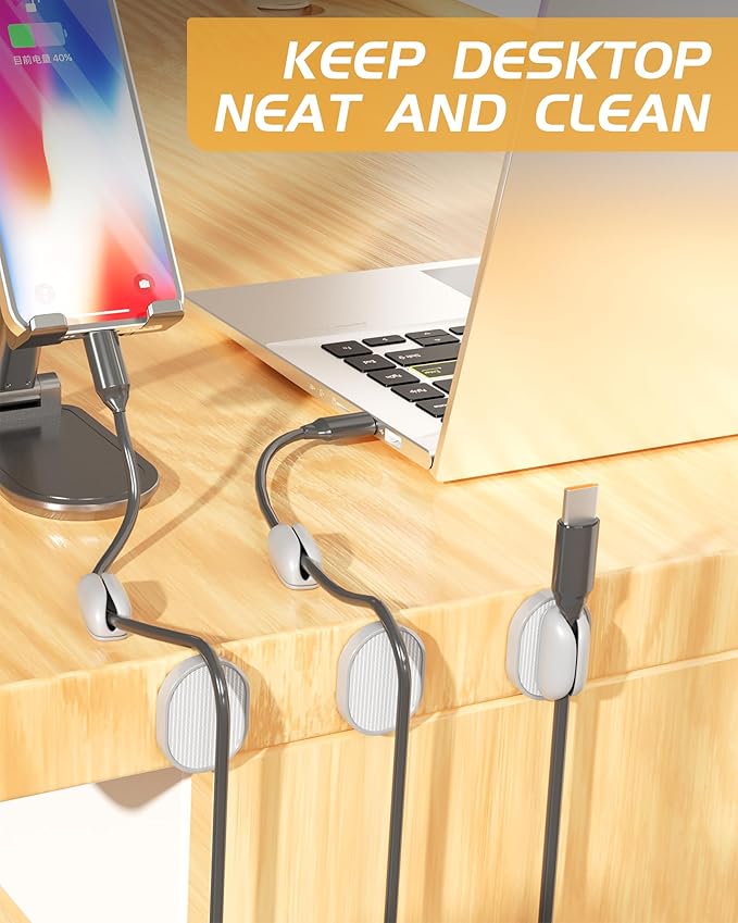6 Pack Magnetic Cable Clips, Adjustable Cord Holder for Under Desk Cable Management, Adhesive Charger Wire Organizer Keeper for Home Office Desk Phone Car Wall Desktop Nightstand (Gray)
