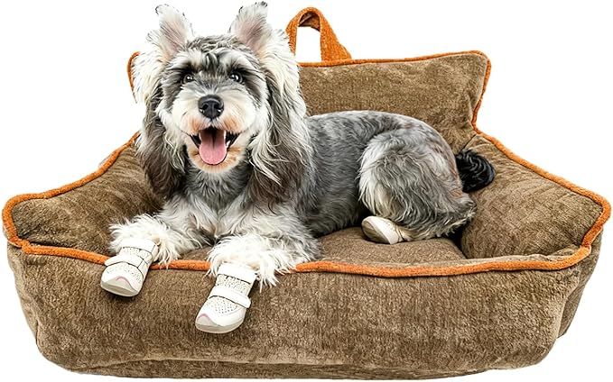 Small Dog Bed, Washable Pet Bed with Removable Cover, with Sides, Carry Handle & Side Pockets .Plush Chenille Orthopedic Pet Bed Couch for Small Breed Dogs & Cats .Calming