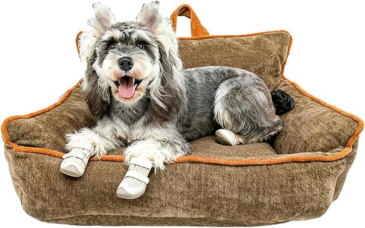 Small Dog Bed, Washable Pet Bed with Removable Cover, with Sides, Carry Handle & Side Pockets .Plush Chenille Orthopedic Pet Bed Couch for Small Breed Dogs & Cats .Calming