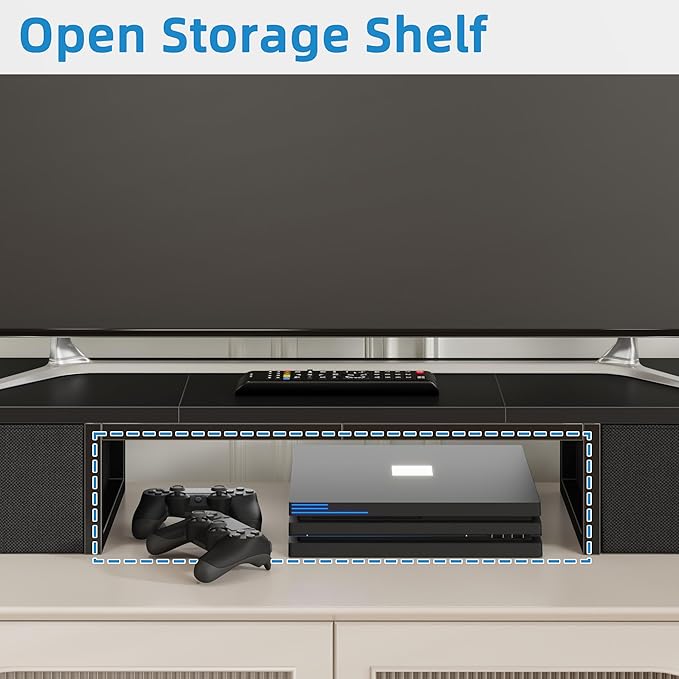 YAOHUOO 45" Large TV Riser with Fabric Drawers for 32-60 inch TV, TV Stand Riser with Steel Legs, Tabletop TV Riser Shelf, Monitor Stand Riser for Home Office, Black