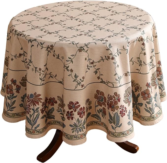 patdrea Designer Vintage Linen Round Table Cloth,Durable Breathable Floral Tablecloth,Dacorative Table Covers for Kitchen Dining Tea Party,Holiday,Christmas,Thanksgiving,Diameter 67"-Oliveirad