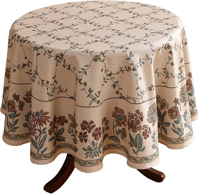 patdrea Designer Vintage Linen Round Table Cloth,Durable Breathable Floral Tablecloth,Dacorative Table Covers for Kitchen Dining Tea Party,Holiday,Christmas,Thanksgiving,Diameter 55"-Oliveirad