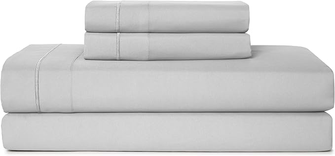 CASUAL LIVING Full Sheets Set 4 Piece Cooling Sheets with 2 Pillowcases Soft Microfiber Hypoallergenic Washable Bed Set Deep Pocket Lightweight Bedding Elasticized for Bedroom, Full, Grey