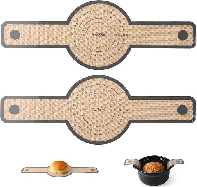 TuBon Silicone Bread Sling for Dutch Oven,Non-Stick & Easy Clean & Odor-Free, Reusable Silicone Bread Baking Mat with Long Handles, Easy to Transfer Sourdough Bread(2 Grey pcs)