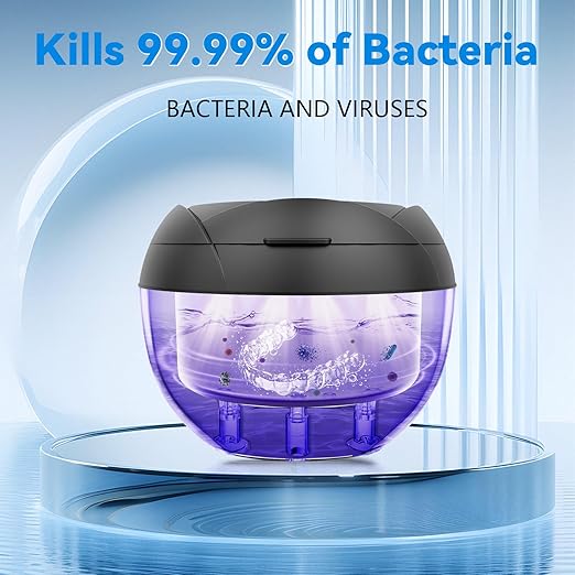 Ultrasonic Retainer Cleaner Machine 45khz Cleaning Pod for Denture Cleaner 200ml Mouth Guard, Aligner, Night Guard, Jewelry, 4 Cleaning Modes Digital Timer, Gifts for Women, Christmas Gifts, Black