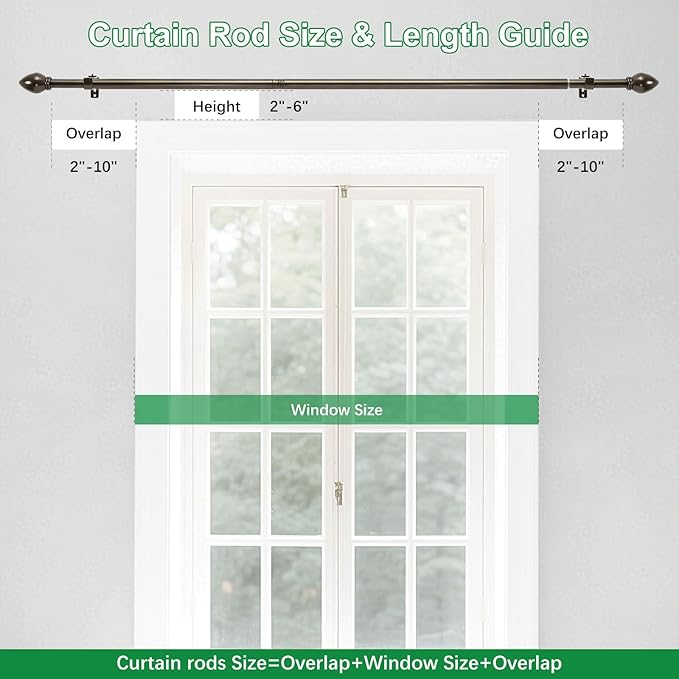 Curtain Rods for Windows 16 to 136 inches, Curtain Rod Max Adjustable Length to 146 in, Drapery Rod 1 inch Diameter with Modern Knobs Finials (Brown, 16" to 136" - Set of 1)