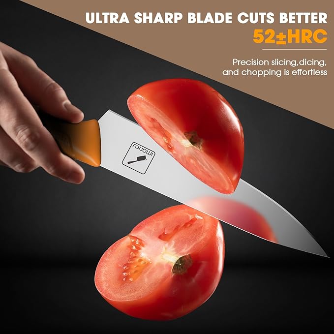 imarku® Knife Set, Sharp Block Knife Set with Built-in Sharpener, Japanese Stainless Steel with Non-Slip Ergonomic Handle, Dishwasher Safe, Kitchen Gift for Man Woman, Best For Home gift, Burnt Orange