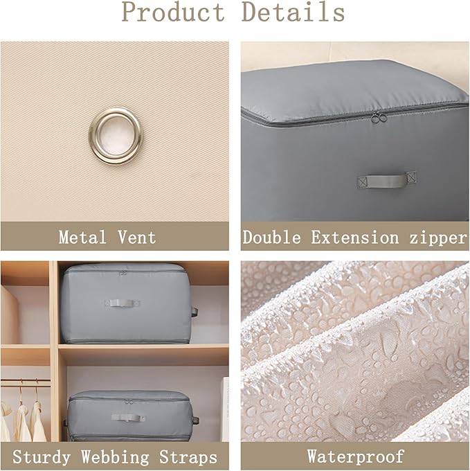 3 PCS Ultra Space Saving Self Compression Organizer, 2025 NEW Comforter Storage Bags, Heavy Duty Moving Bags, Washable Compression Bags for Storage Comforter Blanket, Clothes,Closet, Bedding