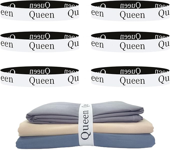 6 Pieces Bed Sheet Organizer Bands, Sheet Organizers and Storage Label Bands, Sheet Label for Bedding, Sheets Organizer for Closet,Sheet Keepers Linen Labels Bedding Bands (Queen)