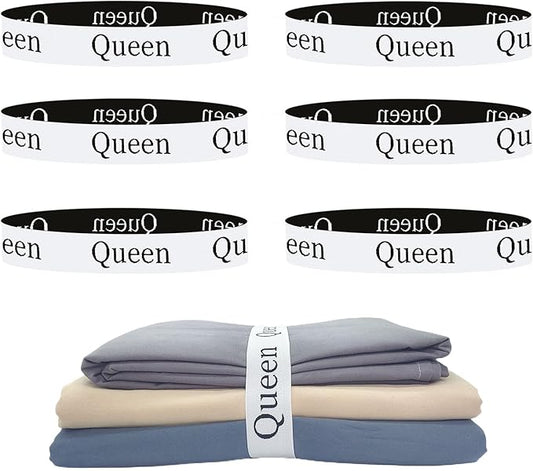 6 Pieces Bed Sheet Organizer Bands, Sheet Organizers and Storage Label Bands, Sheet Label for Bedding, Sheets Organizer for Closet,Sheet Keepers Linen Labels Bedding Bands (Queen)