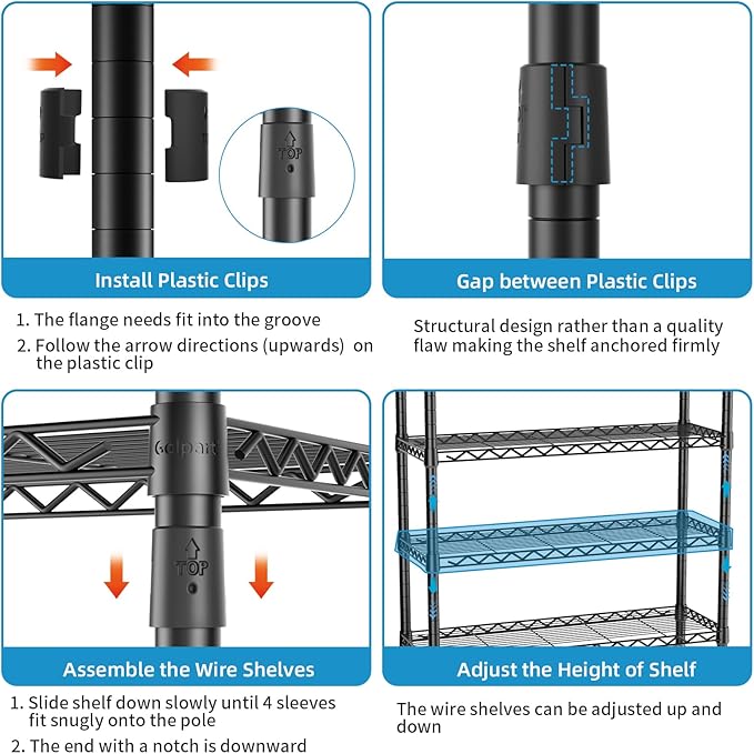Heavy Duty Garment Rack Large Clothes Rack,Freestanding Closet Portable Clothing Rack with 8 Adjustable Wire Shelves and 4 Hang Rods,Metal Closet Storage Wardrobe Organizer System,Max Load 800lbs