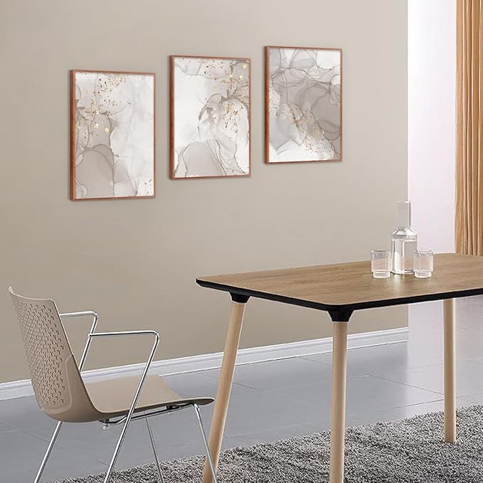 CHDITB Marble Framed Canvas Wall Art Set Of 3,Abstract Nordic Style Artwork Wall Decor, Modern Neutral Wall Painting, Grey Line Texture Art Prints For Bedroom Living Room Decor(12X16 Inch)