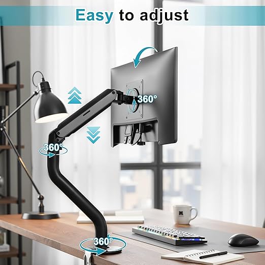 Lyngins 2 Pack Single Monitor Desk for 15 to 27 Inch Screens Computer Monitor Stand for Desk, VESA Mounting Holes 75 and 100mm, Stand Up to 26.4lbs Monitor Wall Mount, Black