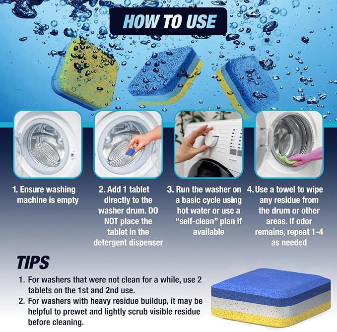 Washing Machine Cleaner Tablets Front Loader 28 Pack & Dishwasher Cleaner Deodorizer Descaler Tablets 28 Pack Bundle - 1 Plus Year Supply - Septic Safe Eco Friendly Formula