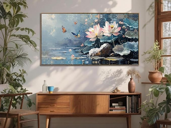 Ardemy Framed Canvas Wall Art Lrage Lotus Floral Pictures Wall Decor Living Room Flower Paintings Artwork for Walls Bedroom Kitchen Dining Room Home Office, 58"x29"