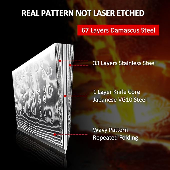 PAUDIN Damascus Chef Knife, 8 Inch Kitchen Knife, 67 Layers Damascus Steel Knife Japanese VG10 Core, Professional Chefs Knife with Ergonomic G10 Handle