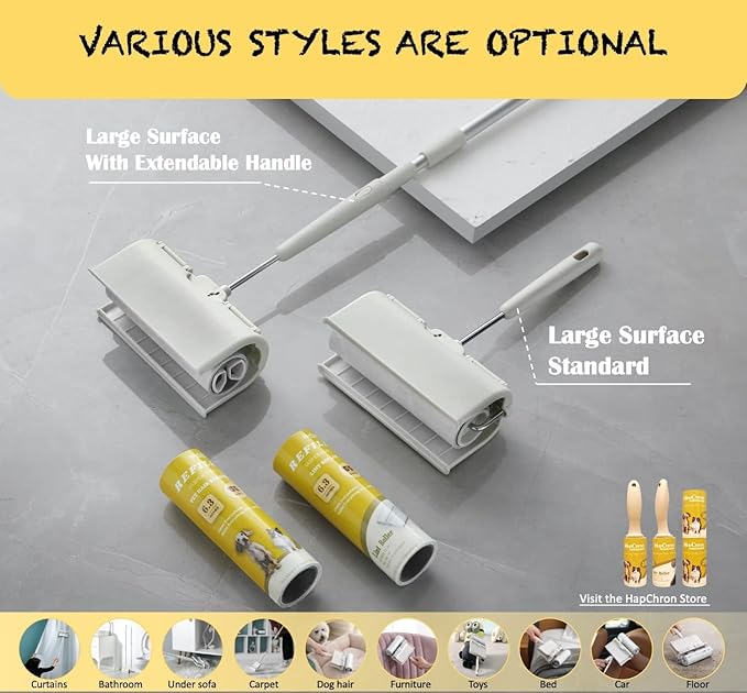 Large Surface Lint Roller with Extendable Long Handle Dust-Proof Cover 6.3'' Wider 240 Sheets, Long Handle Sticky Mop for Cleaning Furniture Carpet Floor Curtains and Pet Hair