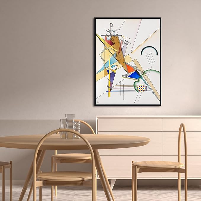 Wieco Art Large Framed Canvas Wall Art Gewebe 1923 by Wassily Kandinsky Classic Abstract Famous Paintings Reproductions for Home Decoration Office decorationsand