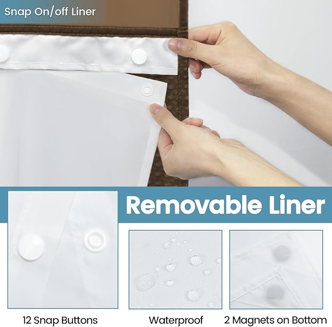 Brown No Hook Shower Curtain with Snap in Liner,230GSM Waffle Weave Shower Curtains for Bathroom,71W x 74H