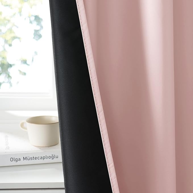 RYB HOME 100% Blackout Short Curtains for Small Window, Thermal Insulated Total Room Darkening Noise Reducing Curtains for Basement Bathroom RV Cars, 29 inches Wide by 36 inches Long, Baby Pink