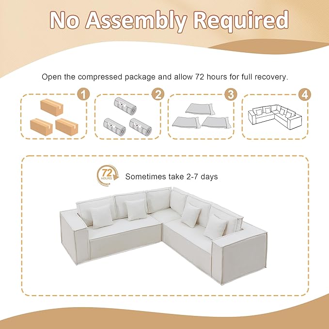 108'' Boneless Chenille L Shaped Couch, Oversized Modular Sectional 5 Seater Sofa, Modern Deep Seat Corner Cloud Compressed Couch, No Assembly Sleeper Sofa with Chaise for Living Room, Beige