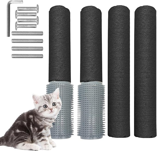 Fhiny 2PCS Cat Scratching Post Replacement, 15.7inch M8 Natural Sisal Cat Scratch Post with Cat Self Groomer Refill Pole Parts Kitten Climbing Furniture Protector Hemp Rope Scratcher for Spare Black