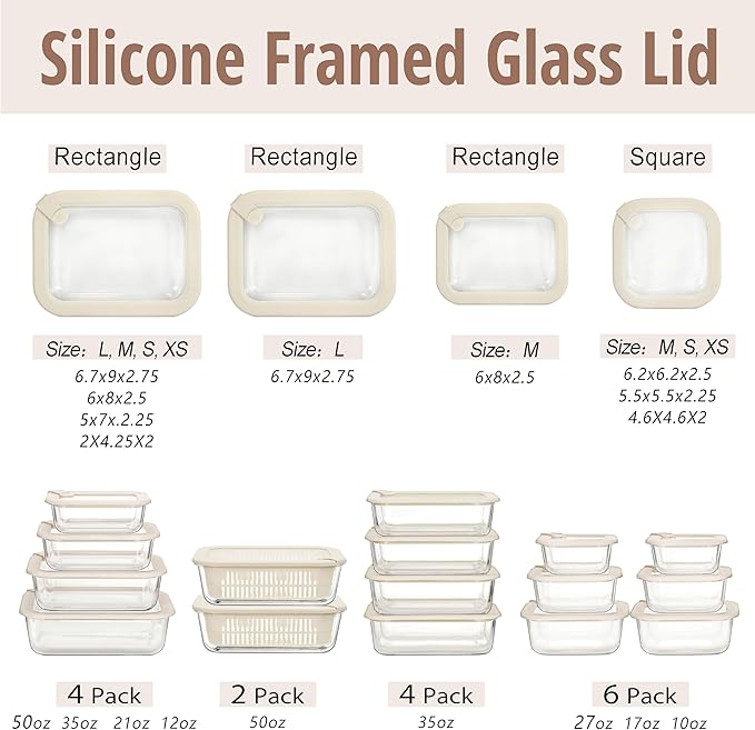 Urban Green Glass Food Storage Containers with Glass Lids, Microwave Safe Food Container Set, Aitight Meal Prep Container Set, BPA Free Colander, LeakProof, 2 Pack