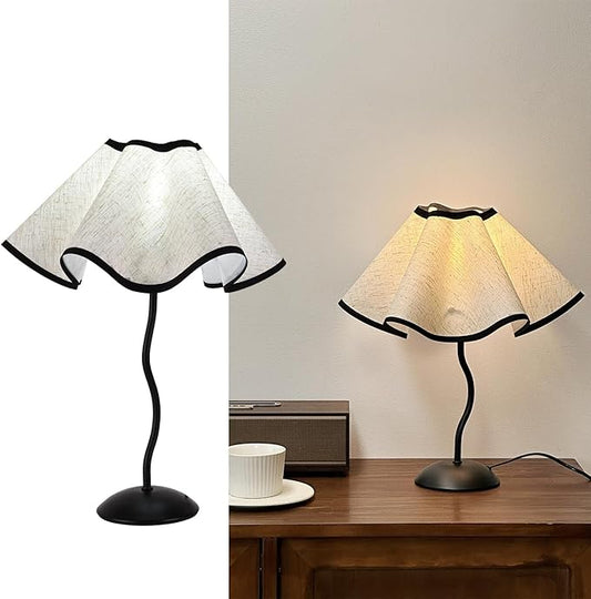 Small Table Lamp Modern Black Bedside Table Lamp Mini Linen Deco Night Stand Light Lamp with Fabric Shade Modern Desk Light for Living Room, Kids Room, Home, Office