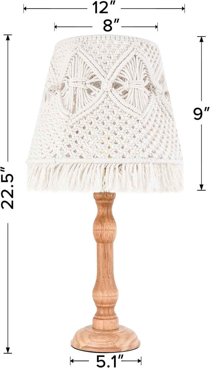 Boho Wood Table Lamp 23IN Cute Desk Lamp with White-Ivory Hollow Woven Lampshade - Modern Bedside or Side Table Lamp for Bedroom,Living Room,and Interior Decoration