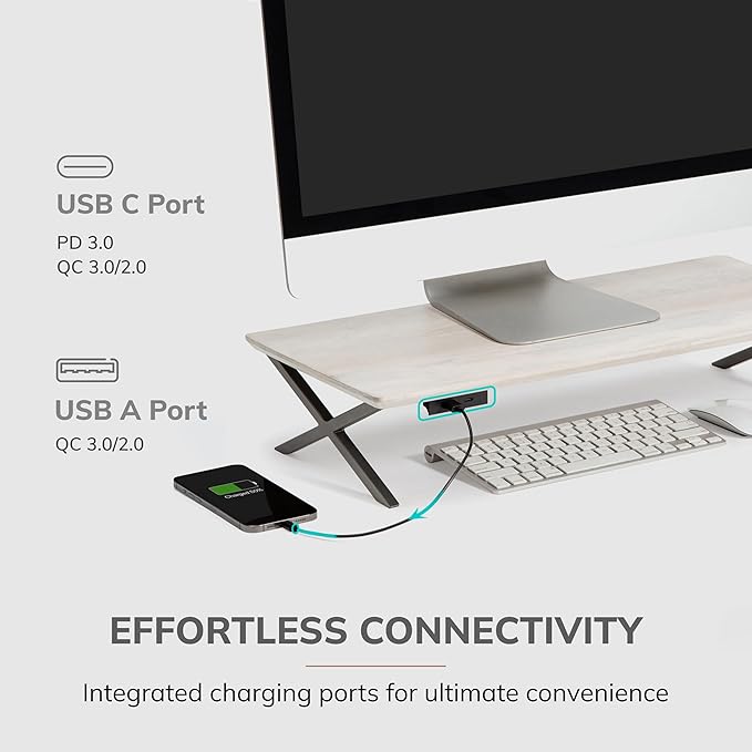 Anji Mountain Monitor Stand - Desktop Organizer & Laptop Riser, Ergonomic Monitor Riser, Space-Saving Monitor Stand for Desk, Durable Construction, Easy Assembly, Ideal for Home & Office,Natural