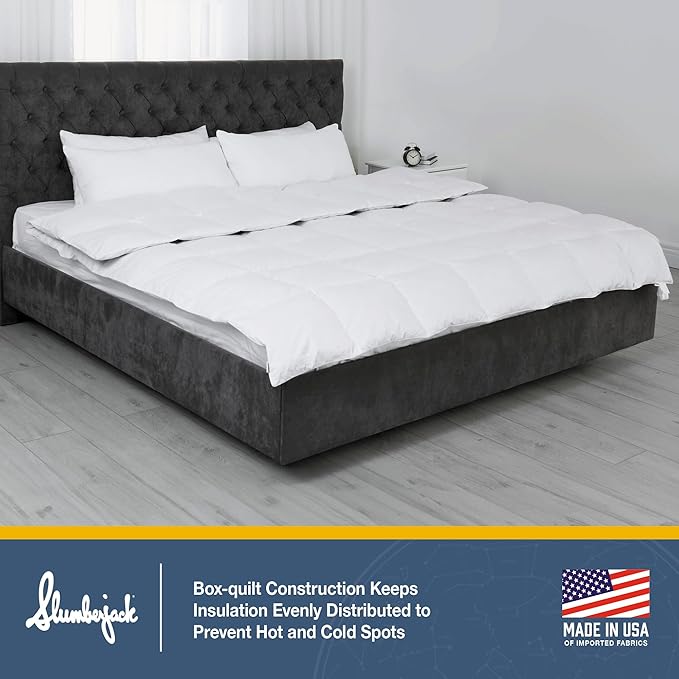 Slumberjack Duvet Insert Queen - Premium Peached Breathable Fabric, Soft & Cozy, Made in USA, Hypoallergenic, Box-Quilt Construction, Machine Washable, Corner Loops