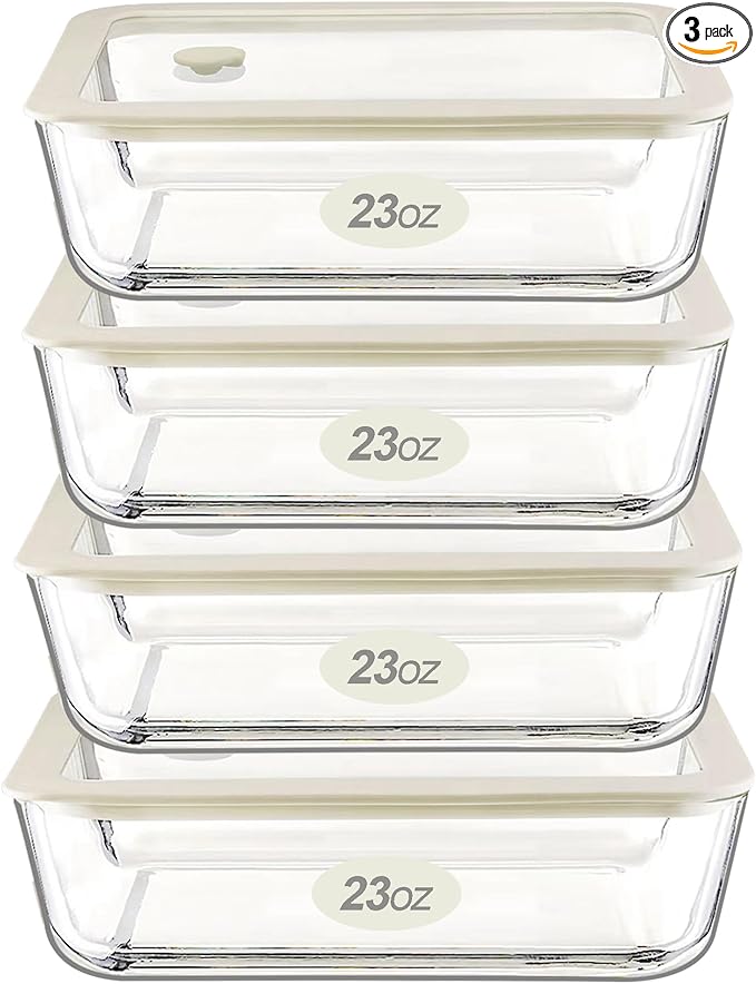 Urban Green Glass Food Container Set with Glass Lid, 4 Pack, Food Storage Containers Set, Airtight, LeakProof, 100% Plastic Free, Meal Prep Containers (White Color)