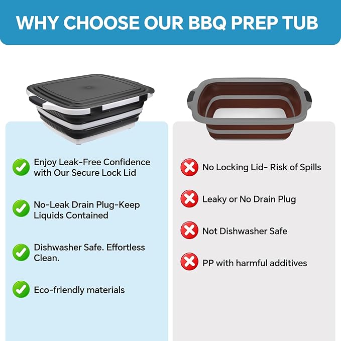 Collapsible BBQ Prep Tub for Meal Prep, Marinating, and Food Storage - Includes Cutting Board and Locking Lid,Ideal Gifts for Christmas,Dad,mother (Black)