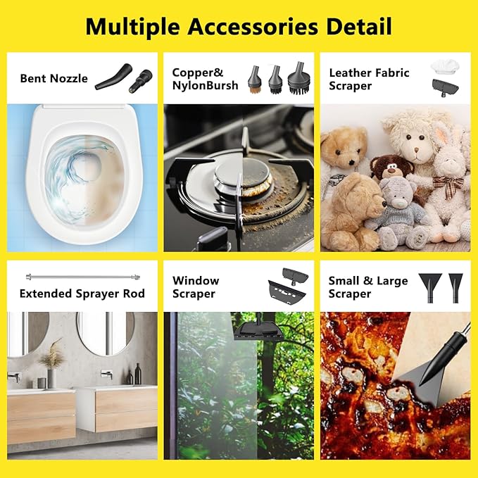 3 Level Adjustable Pressurized Handheld Steam Cleaner for Home, 10s Heat-Up Handheld Steamer for Cleaning, 1.6 Qt Tank Portable Steam Cleaner Handheld for Car,Grout,Tile,Couch,Floor (yellow)