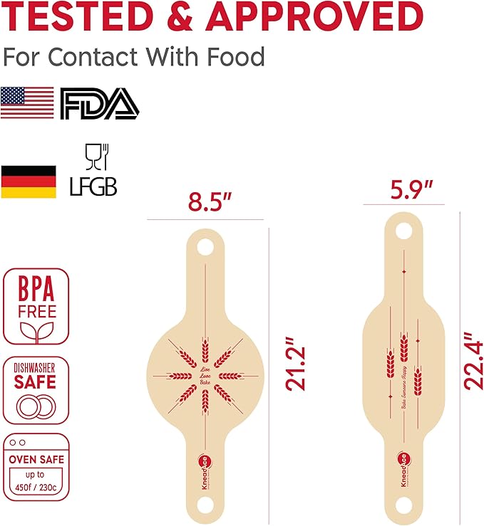KneadAce Silicone Bread Sling Set Of Oval & Round with Long Handles, Nonstick＆Reusable Easy-Lift Baking Mat Easy Clean Dutch Oven Liners, Sourdough Baking Supplies, Ideal As Gift For Bakers