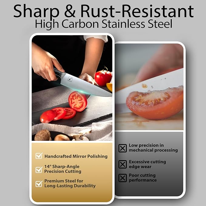 imarku Kitchen Knife Set, 15 Piece Premium Knife Block Set, Dishwasher Safe Knives Set for Kitchen, Razor Sharp Japanese Knife Set with Built-in Sharpener, Ergonomic Handle, Brown