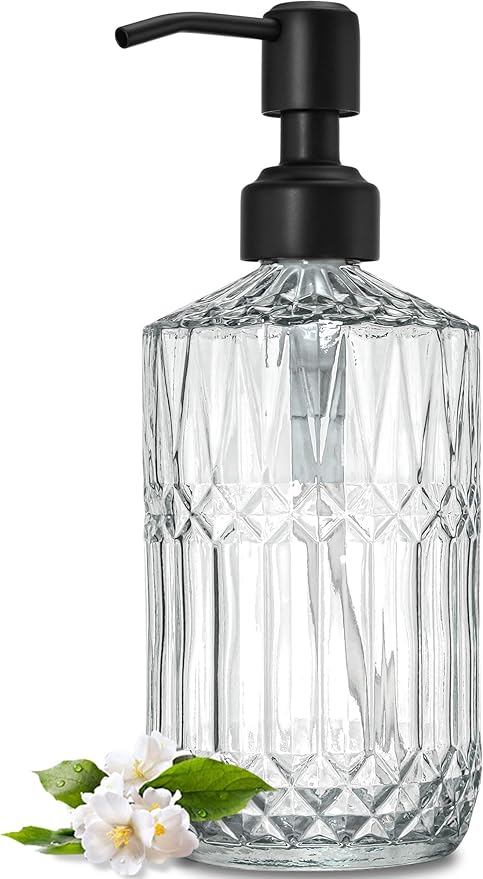 JASAI 18Oz Glass Soap Dispenser with Black Rust Proof Pump, Refillable Kitchen soap Dispenser Thick Glass, Soap Dispenser Bathroom for Hand soap, Dish Soap, Lotion, Body Wash.（Black）