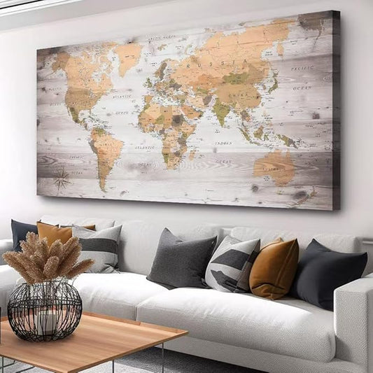 canvas Wall Art 20“x40 lagre map of the world Painting Ready to Hang Framed World Map Artwork Prints for Home