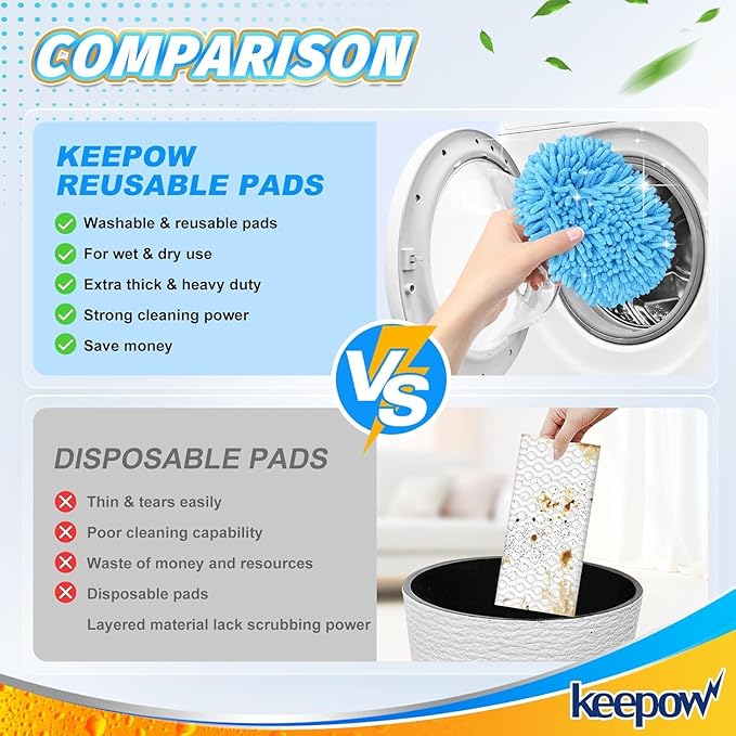 KEEPOW Reusable Microfiber Mop Pads Compatible with Swiffer Sweeper & Mop Deluxe 2-in-1, Wet & Dry Mopping Cloths for All Floors, Compatible with Swiffer Dry Sweeping Cloths for Cleaning (6 Pack)