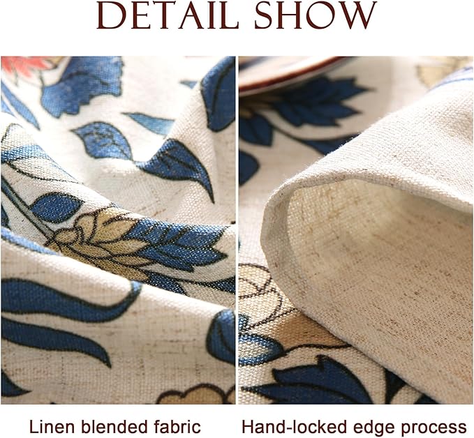 patdrea Designer Small Blue Tablecloth for Square Table,Vintage Linen with Leaves and Floral Pattern Tablecloths,Farmhouse Decor Cover for Kitchen Dining,Christmas,Thanksgiving,55"x55"-Ivar a