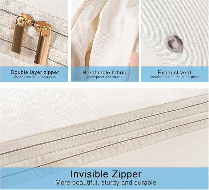 2PCS Comforter Storage Bag, 2-Layer Zipper Large Capacity Storage Bag, Ultra Space Saving Self Compression Storage Bags for Comforters, Clothes, Pillows, Duvet and Bedding Sets (Beige, Large)