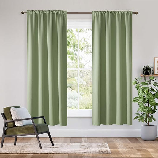 RYB HOME Bedroom Blackout Curtains 54 inches Long, 100% Blackout Thermal Insulated Noise Reducing Curtains for Living Room Nursury, 42 inches Wide by 54 inches Long, Sage Green