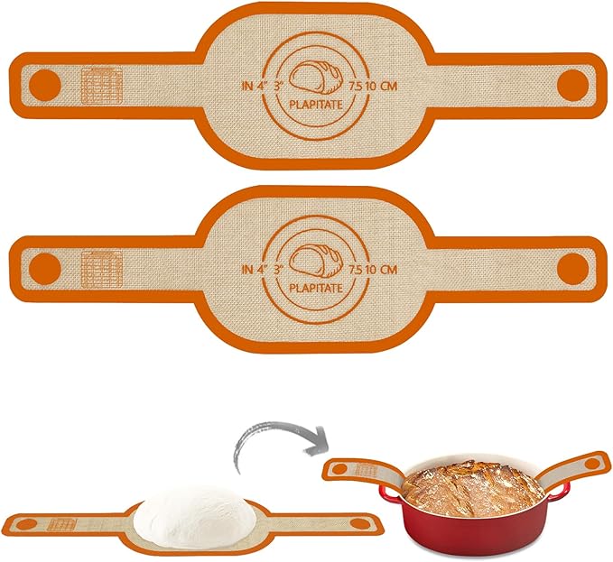 Silicone Bread Sling Dutch Oven Liner, Non-Stick & Easy Clean Reusable Oval Silicone Bread Sling Baking Mat, Easy to Transfer Sourdough Bread - 2 Orange Set