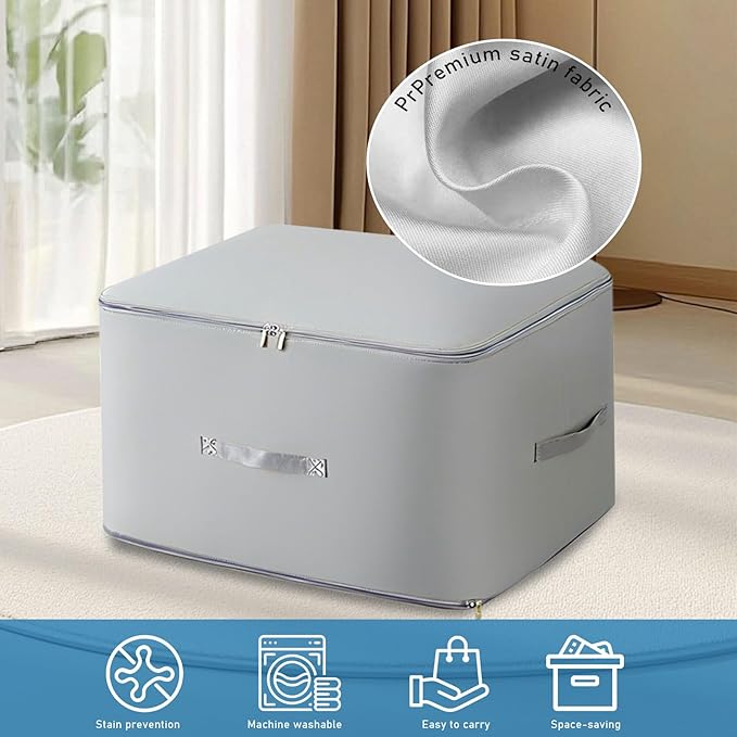 2PCS Comforter Storage Bag, 3-Layer Zipper Large Capacity Storage Bag, Ultra Space Saving Self Compression Storage Bags for Comforters, Clothes, Pillows and Bedding Sets (Grey, X-Large)