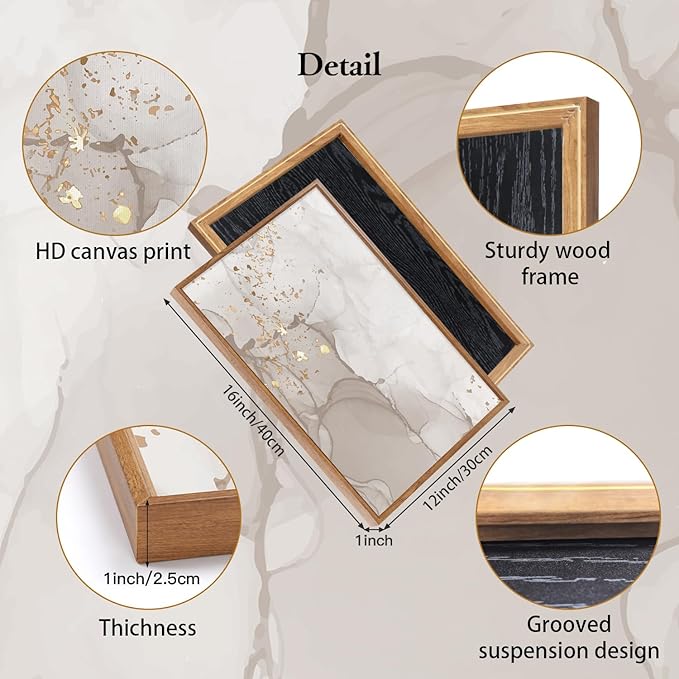 CHDITB Marble Framed Canvas Wall Art Set Of 3,Abstract Nordic Style Artwork Wall Decor, Modern Neutral Wall Painting, Grey Line Texture Art Prints For Bedroom Living Room Decor(12X16 Inch)