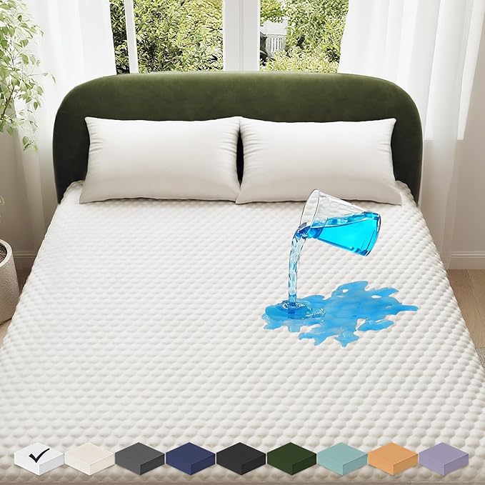 OhGeni 100% Waterproof Mattress Protector, King Size Mattress Pad, Fits 6"-20" Mattresses with Deep Pocket, Cooling, Breathable Fitted Sheets, Soft Bed Cover, Noiseless, Machine Washable