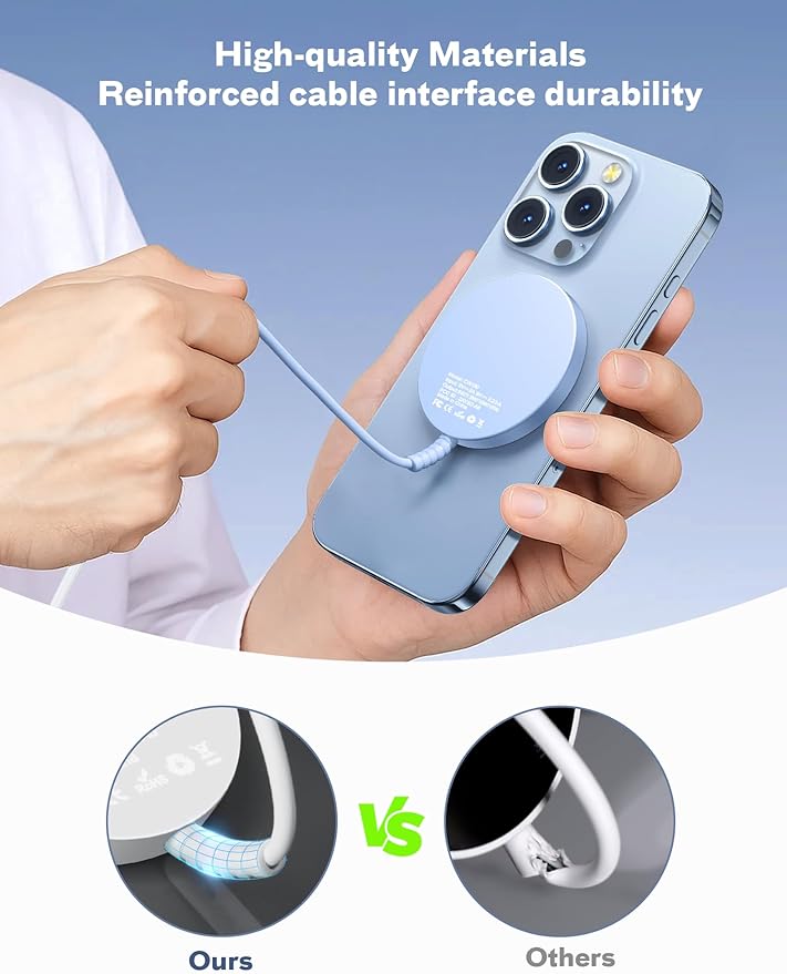 Magnetic Wireless Charger Fast Charge Strong Magnet Charging Pad for iPhone 17/16/15/14/13/12 - Series&AirPods Pro 4-2, Daul Ports, Case-Friendly, Ultra-Slim & Portable for Travel Nightstand Desk