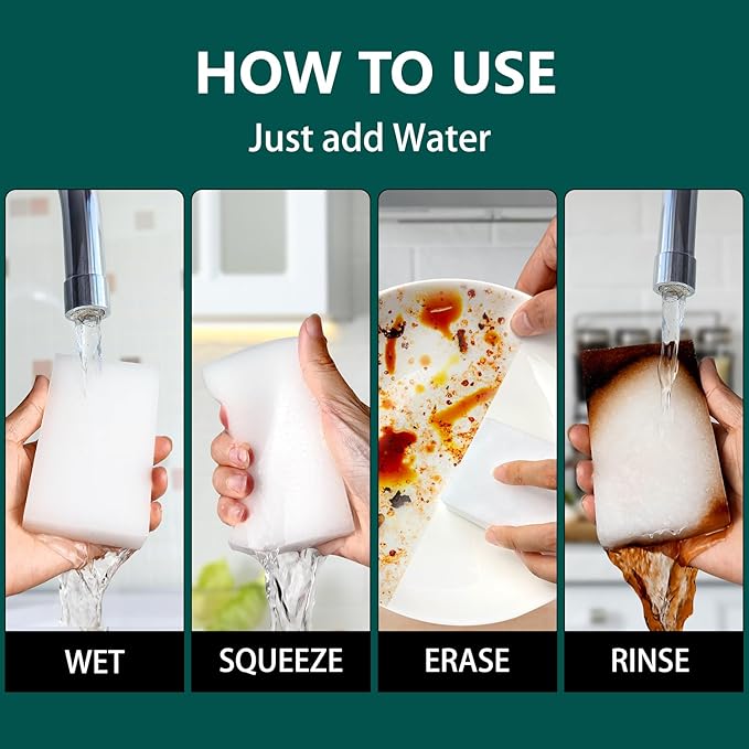 100 Pack Magic Sponge Erasers, Melamine Sponge Foam Bulk, Household Cleaning Supplies Kitchen Dish Sponges Multi Purpose Cleaner, Bathroom, Shower, Shoe, Car, Window, Wall Cleaner